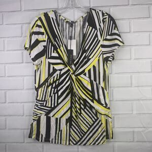 NWT Cable & Gauge knit top black yellow white geometric stripes short sleeves XL